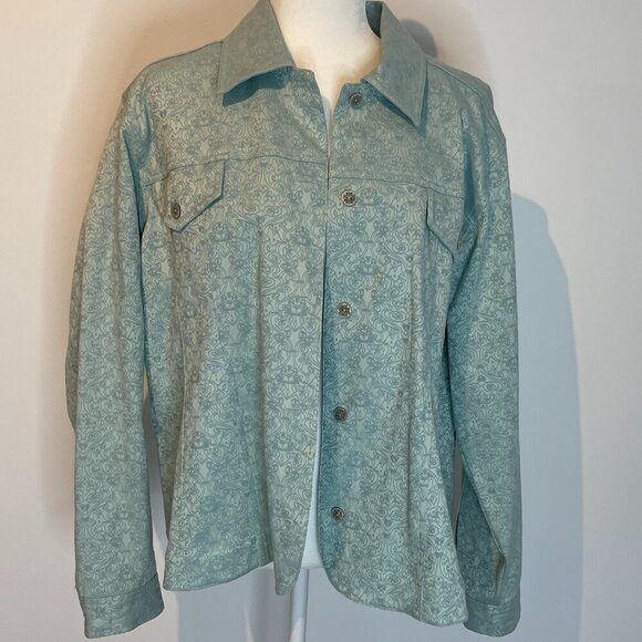 Susan Graver Aqua Embossed Jacket size XL - Picture 1 of 5